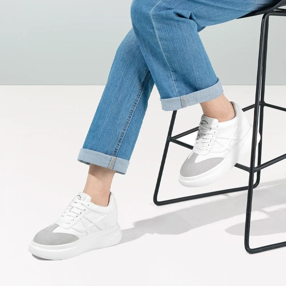7 CM / 2.76 Inches CMR CHAMARIPA Elevator Sneakers for Women - Casual White Wedge Sneakers