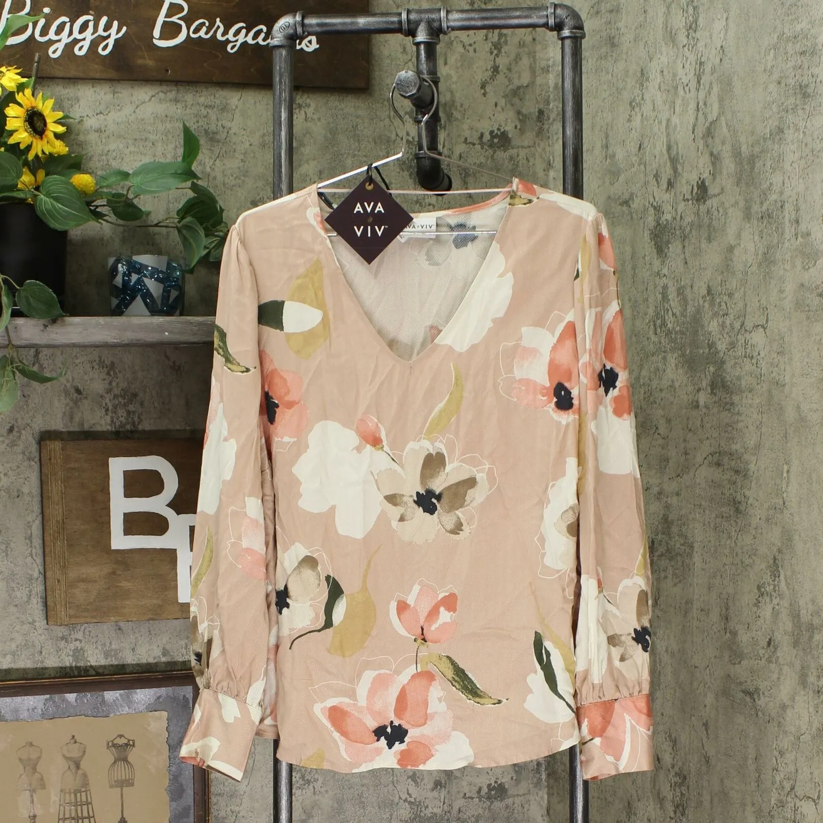 Ava & Viv Women's Plus Size Floral Print Long Sleeve V Neck Blouse