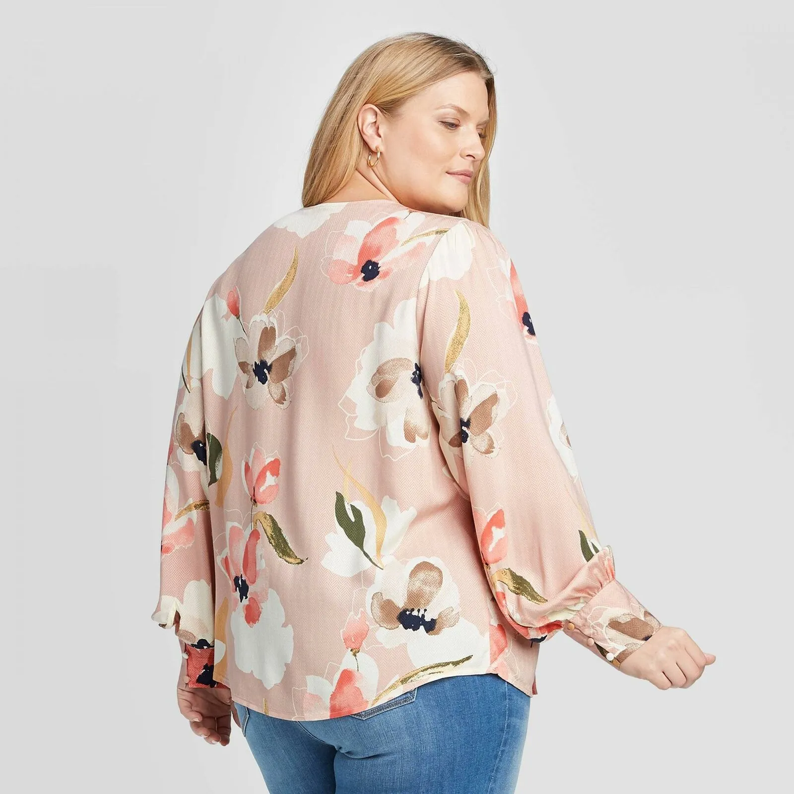 Ava & Viv Women's Plus Size Floral Print Long Sleeve V Neck Blouse