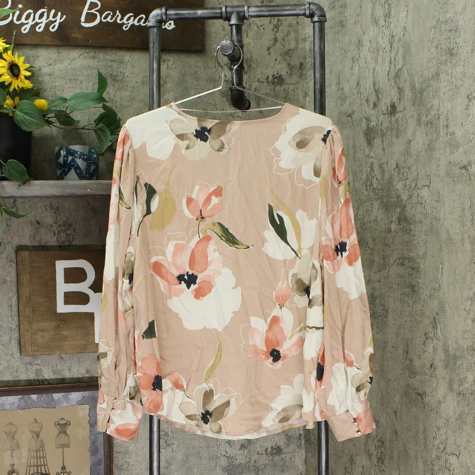 Ava & Viv Women's Plus Size Floral Print Long Sleeve V Neck Blouse