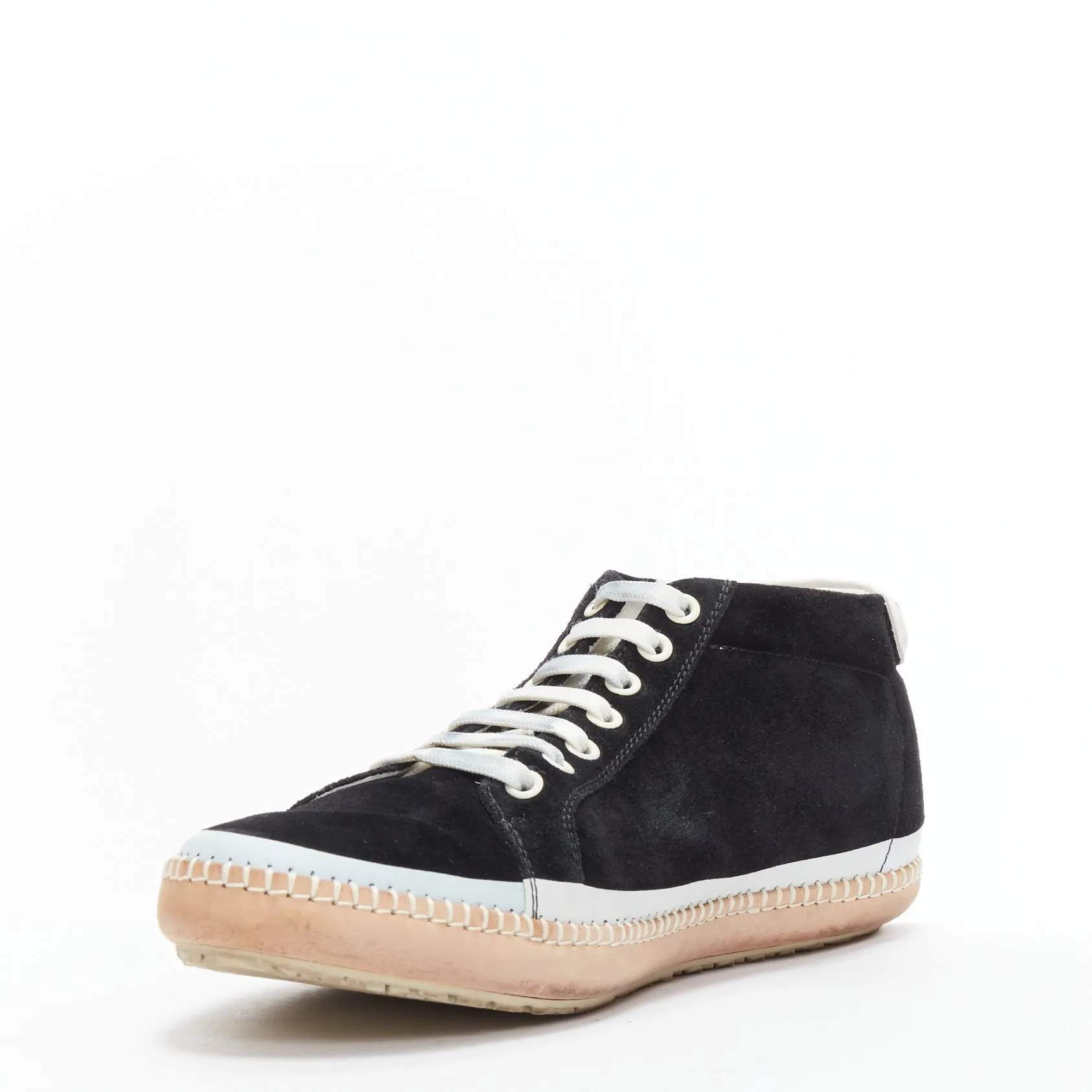 BOTTEGA VENETA Spritz black suede white overstitch mid sneakers EU40