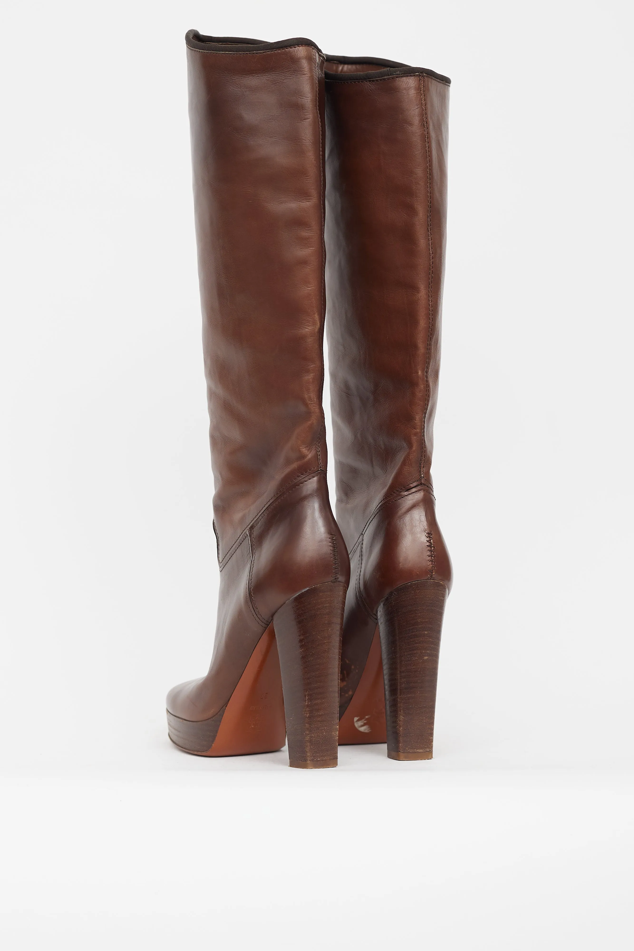 Brown Leather Knee High Pump Boot