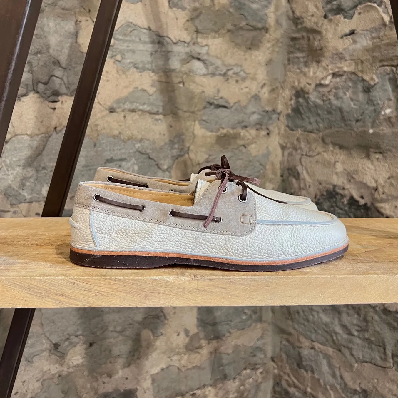 Brunello Cucinelli Ivory Leather Boat Shoes