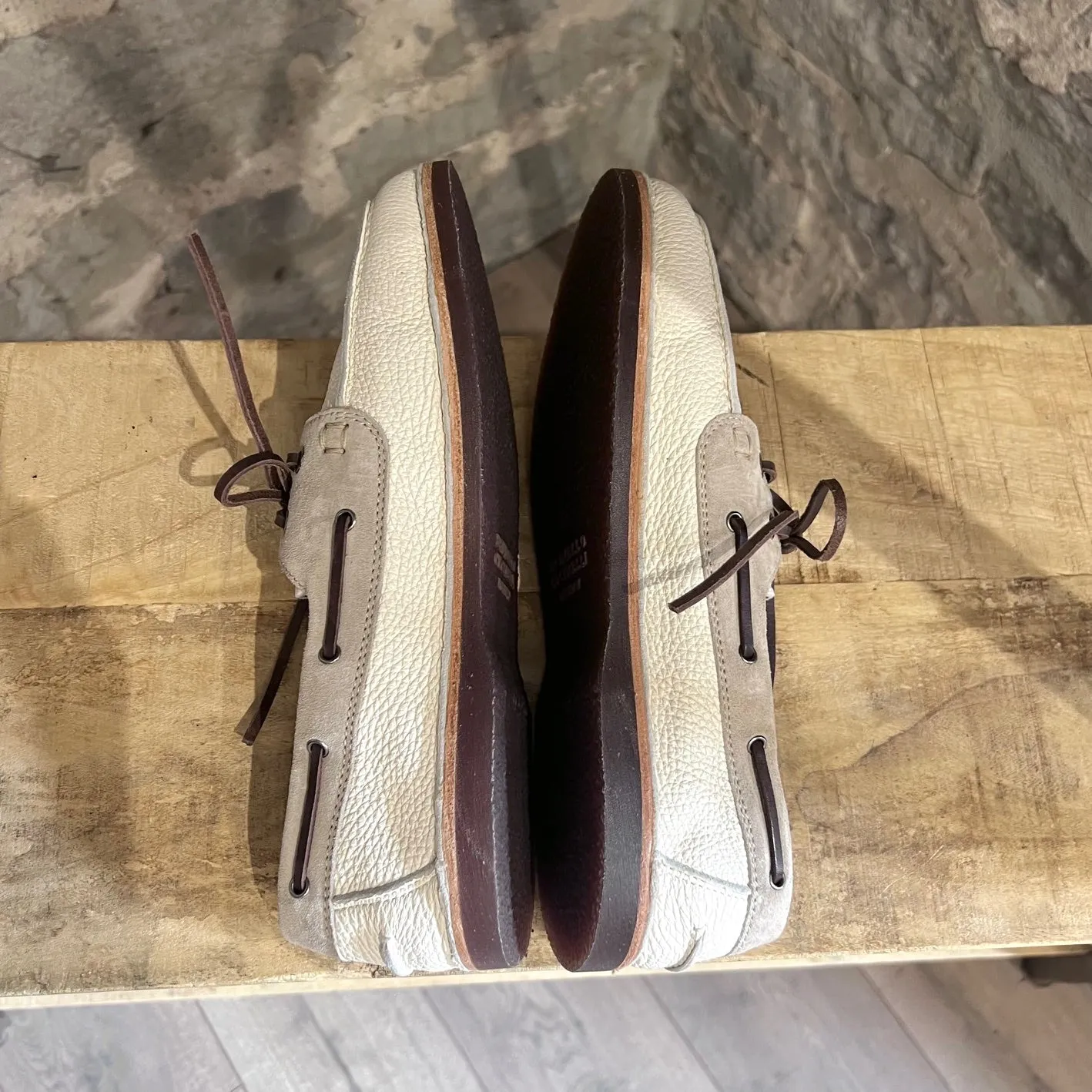 Brunello Cucinelli Ivory Leather Boat Shoes