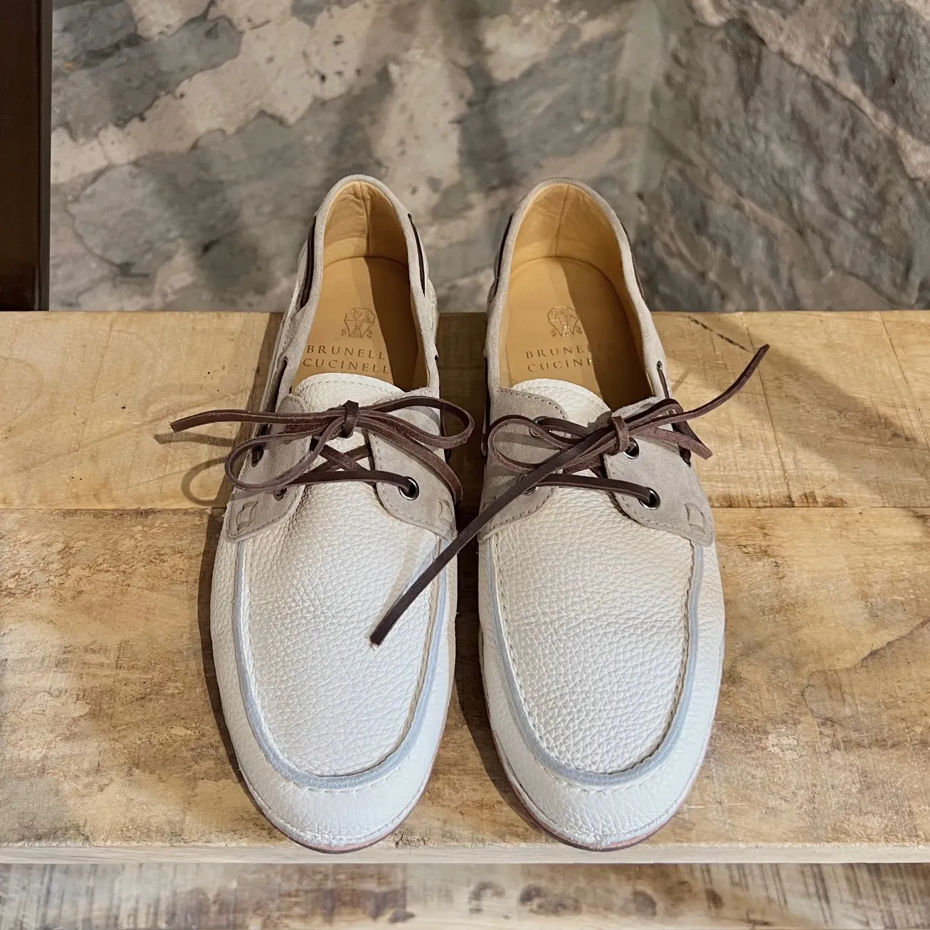 Brunello Cucinelli Ivory Leather Boat Shoes