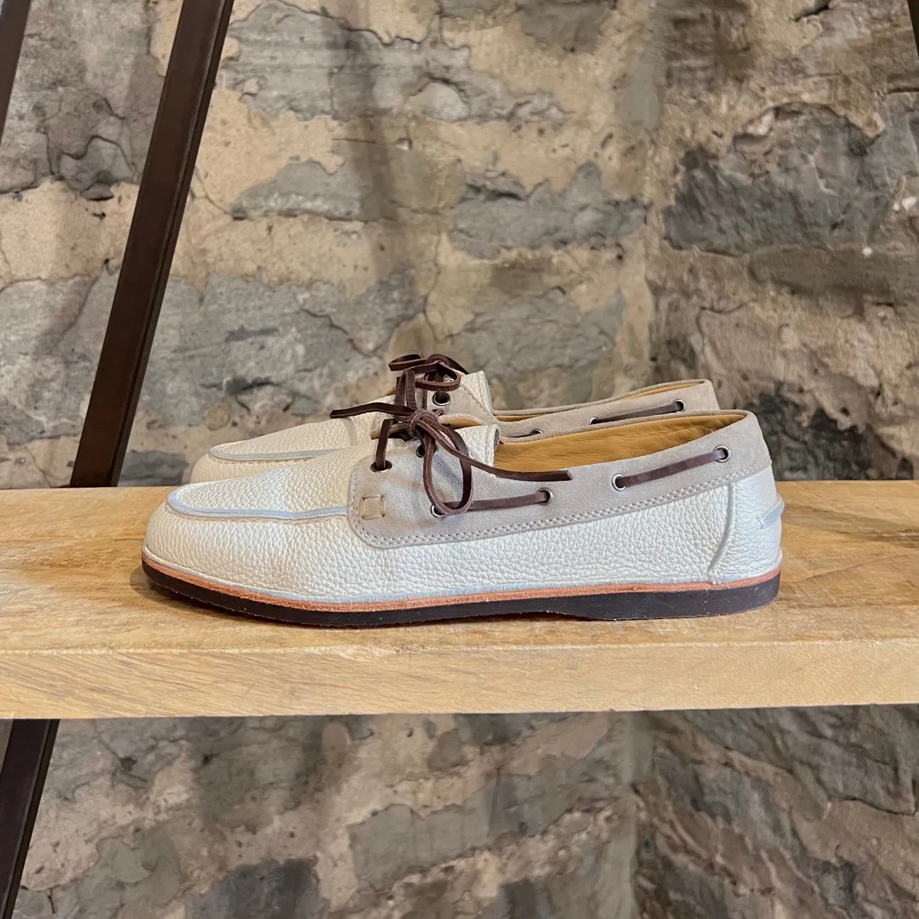 Brunello Cucinelli Ivory Leather Boat Shoes