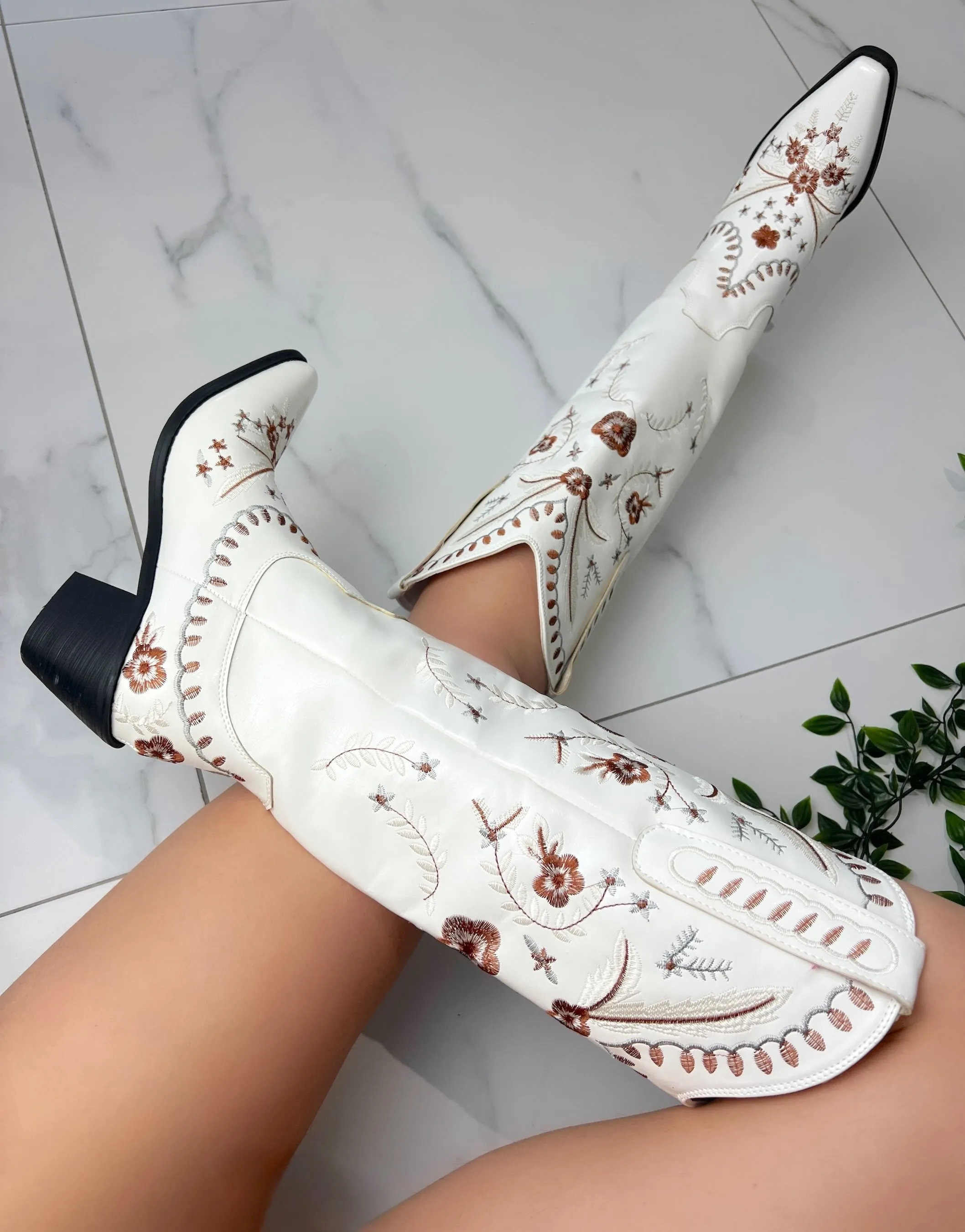 Cecilia Cream Knee high Cowboy Boots
