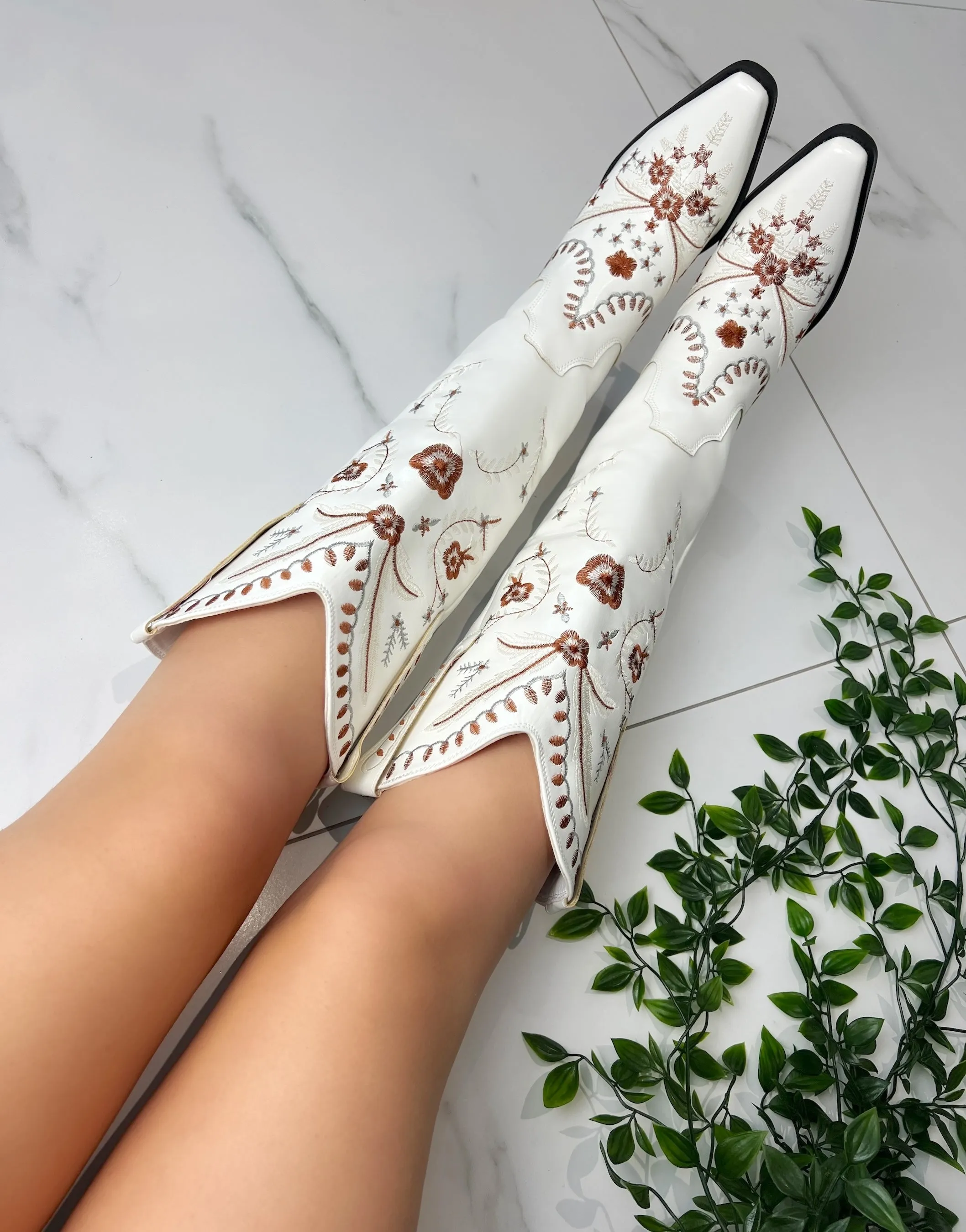 Cecilia Cream Knee high Cowboy Boots