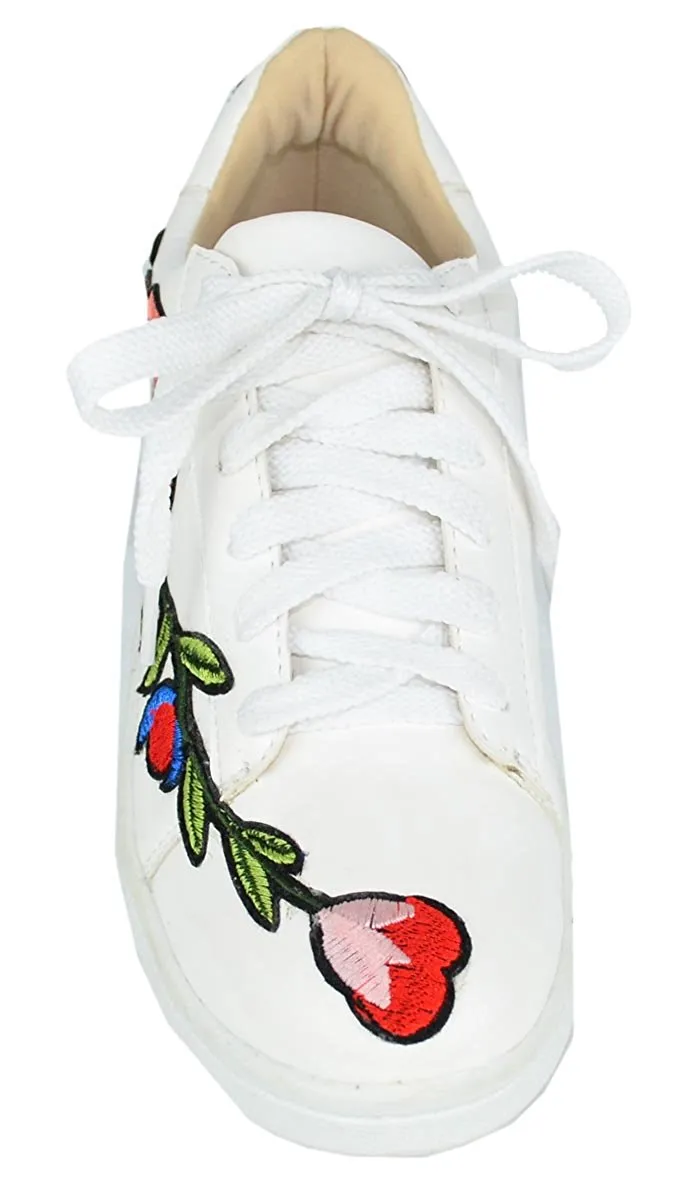 Chase & Chloe Women's Floral Embroidered Platform Fashion Sneakers
