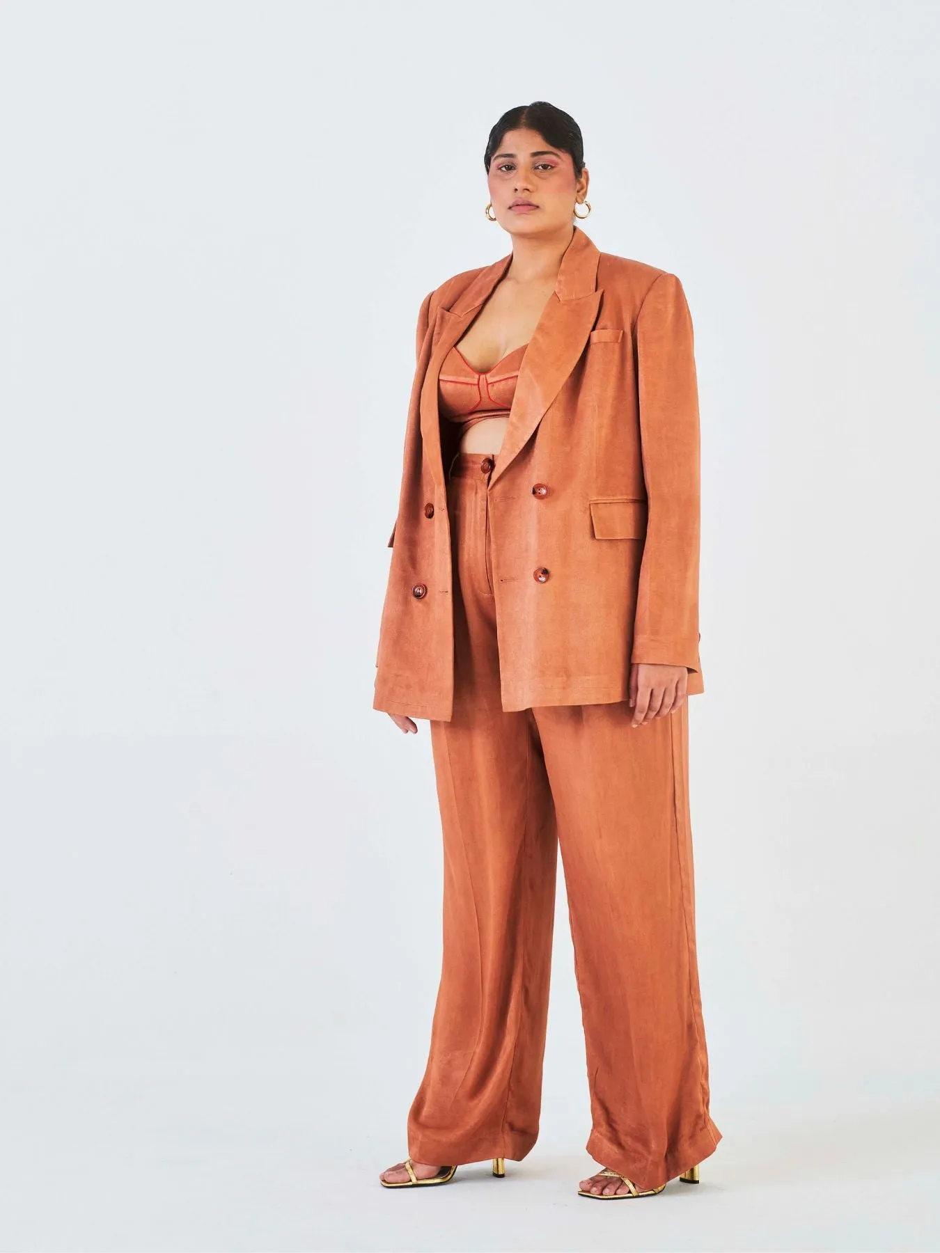 Chiku Orange Fibre Fabric Trouser Suit, Brown
