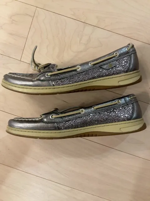 {{ClientCode}} SILVER SPERRY BOAT LOAFERS, 11