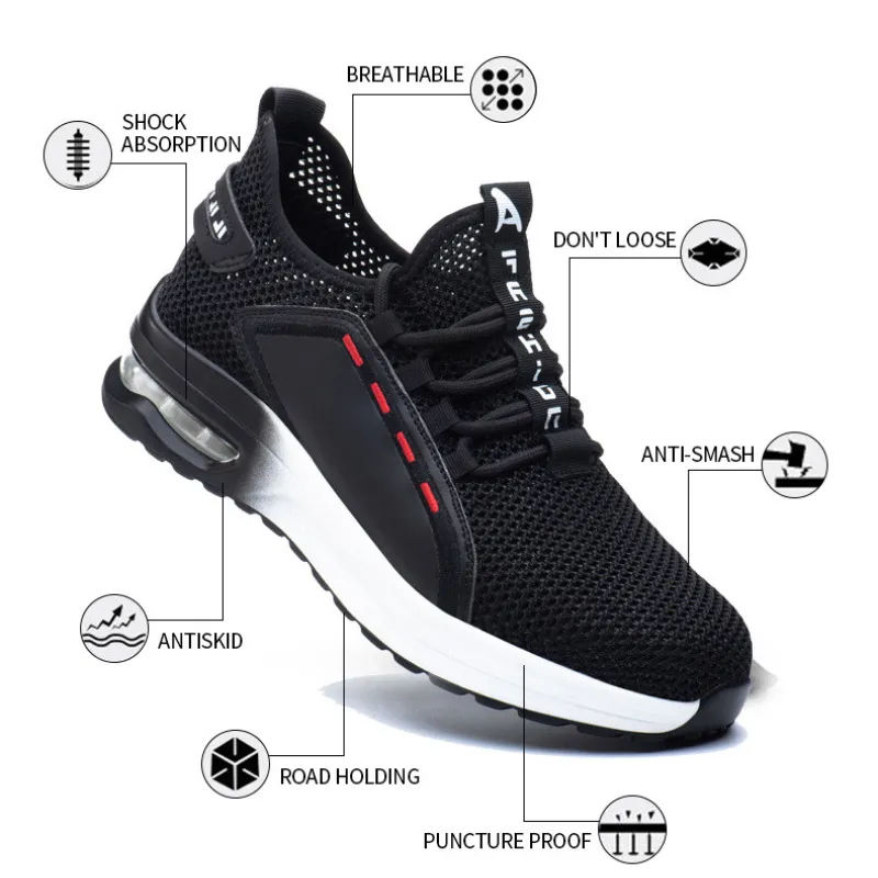 Cuzcare Orthopedic Men Shoes Ultra-Light Breathable Steel Toe Non-Slip Work Shoes