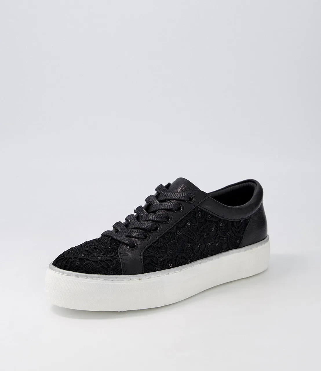 Florina Black Lace Leather Sneakers