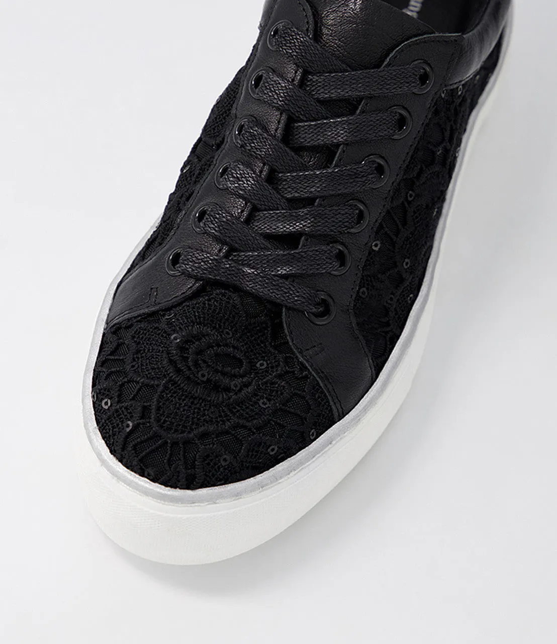 Florina Black Lace Leather Sneakers