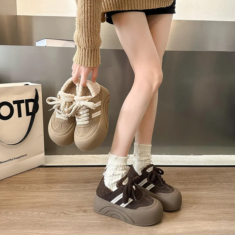 Fuzzy Lace-Up Chunky Sneakers