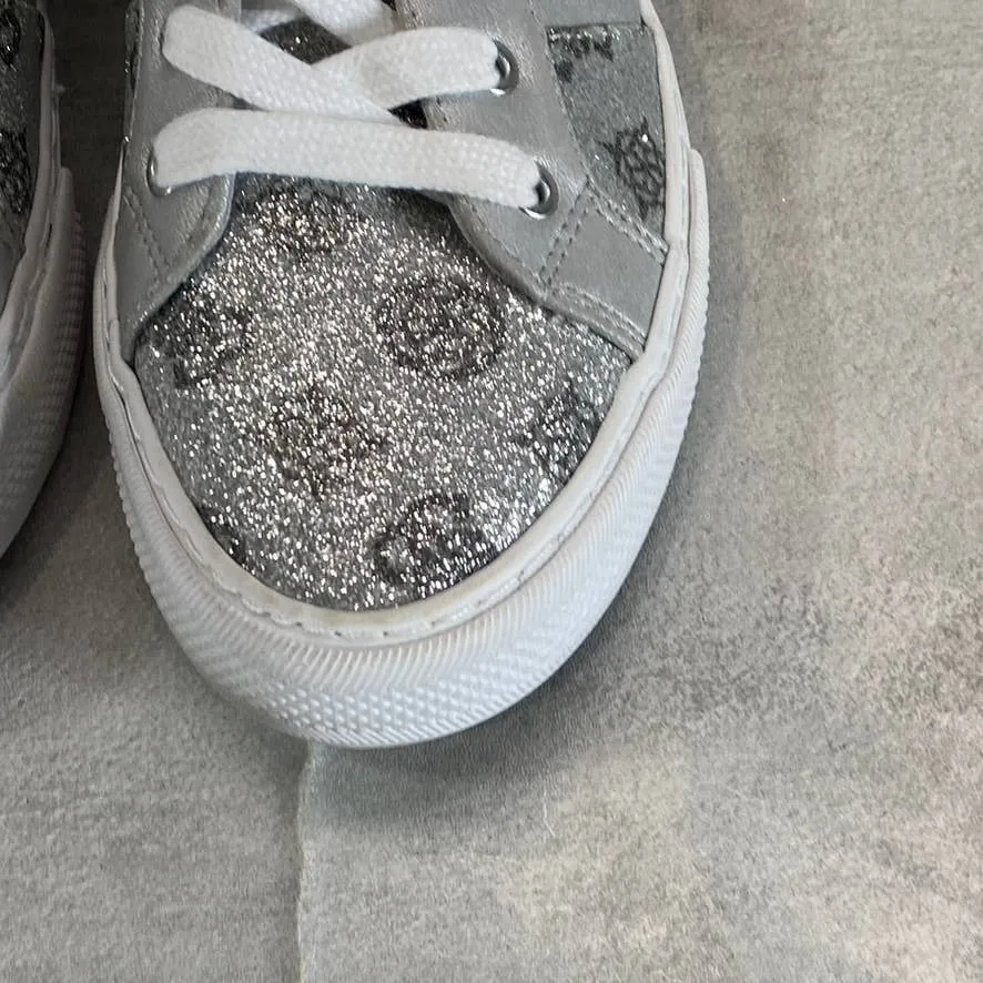 GUESS Women's Silver Glitter-Blush Loven Round-Toe Casual Lace-Up Sneakers SZ6.5