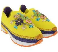 Jewel-Embellished Neoprene Slip-on Espadrille Sneakers - ( Orange, Yellow, Blue )