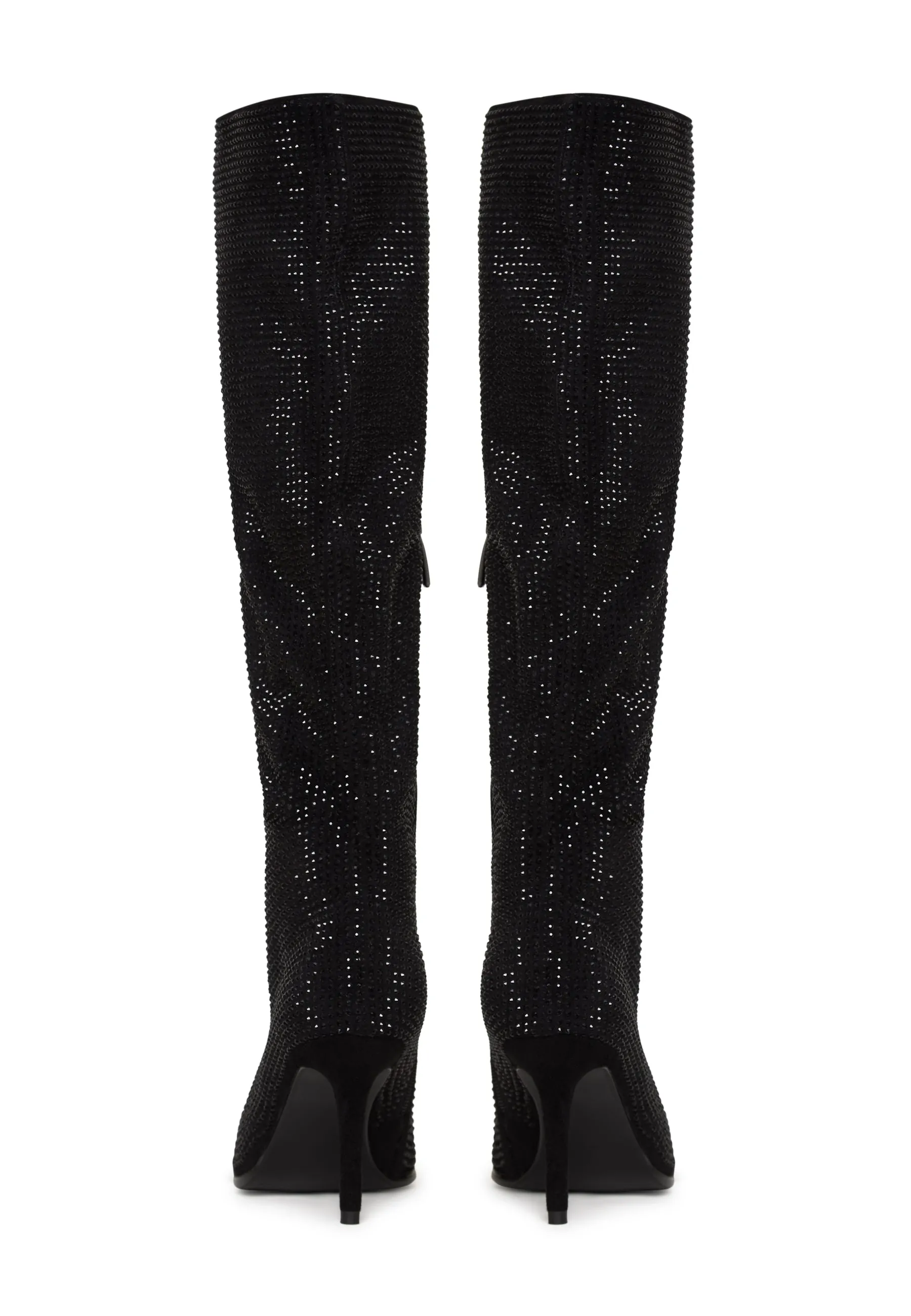 Jewel Stiletto Knee High Boots Mili - Black