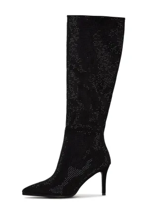 Jewel Stiletto Knee High Boots Mili - Black