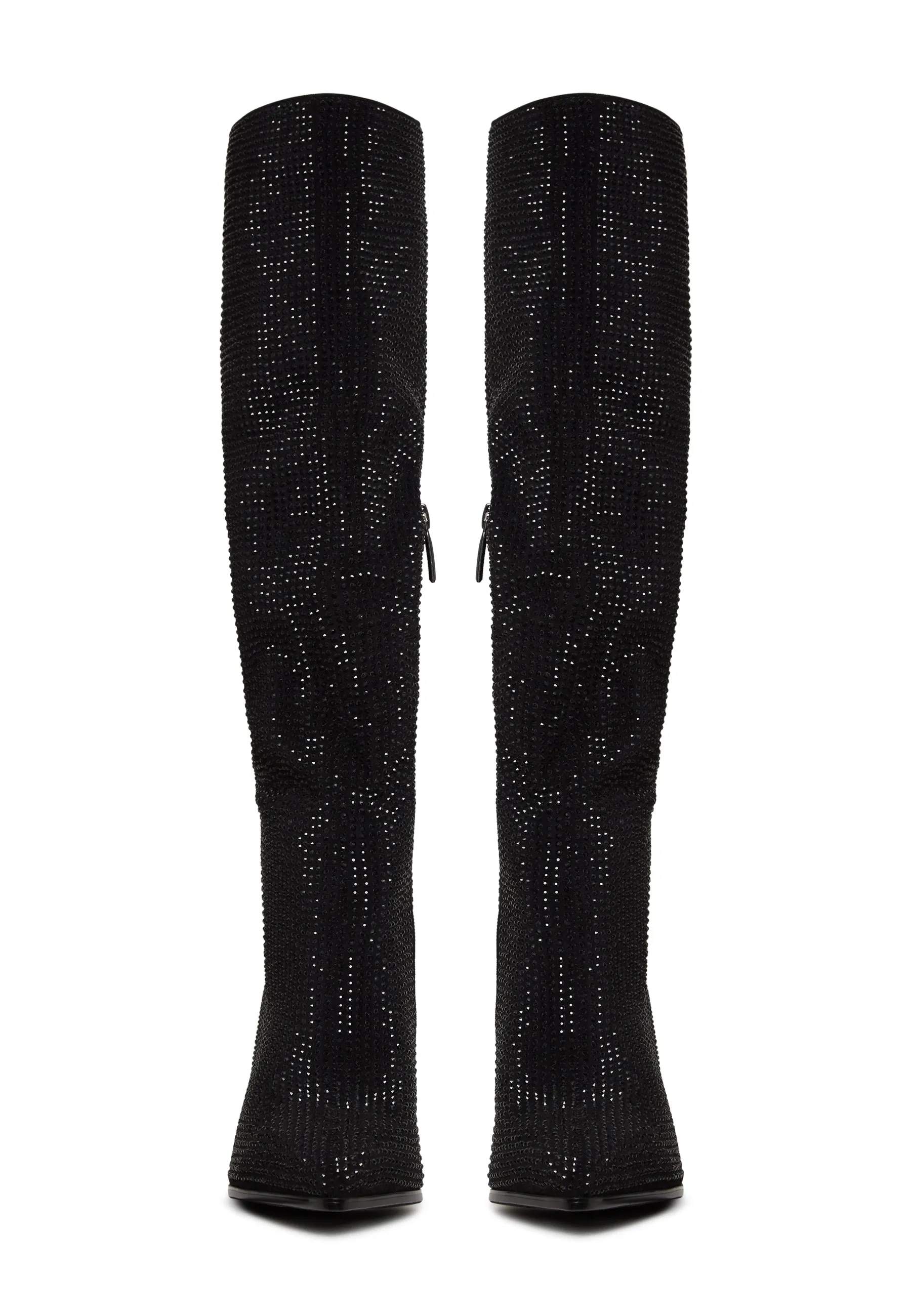 Jewel Stiletto Knee High Boots Mili - Black