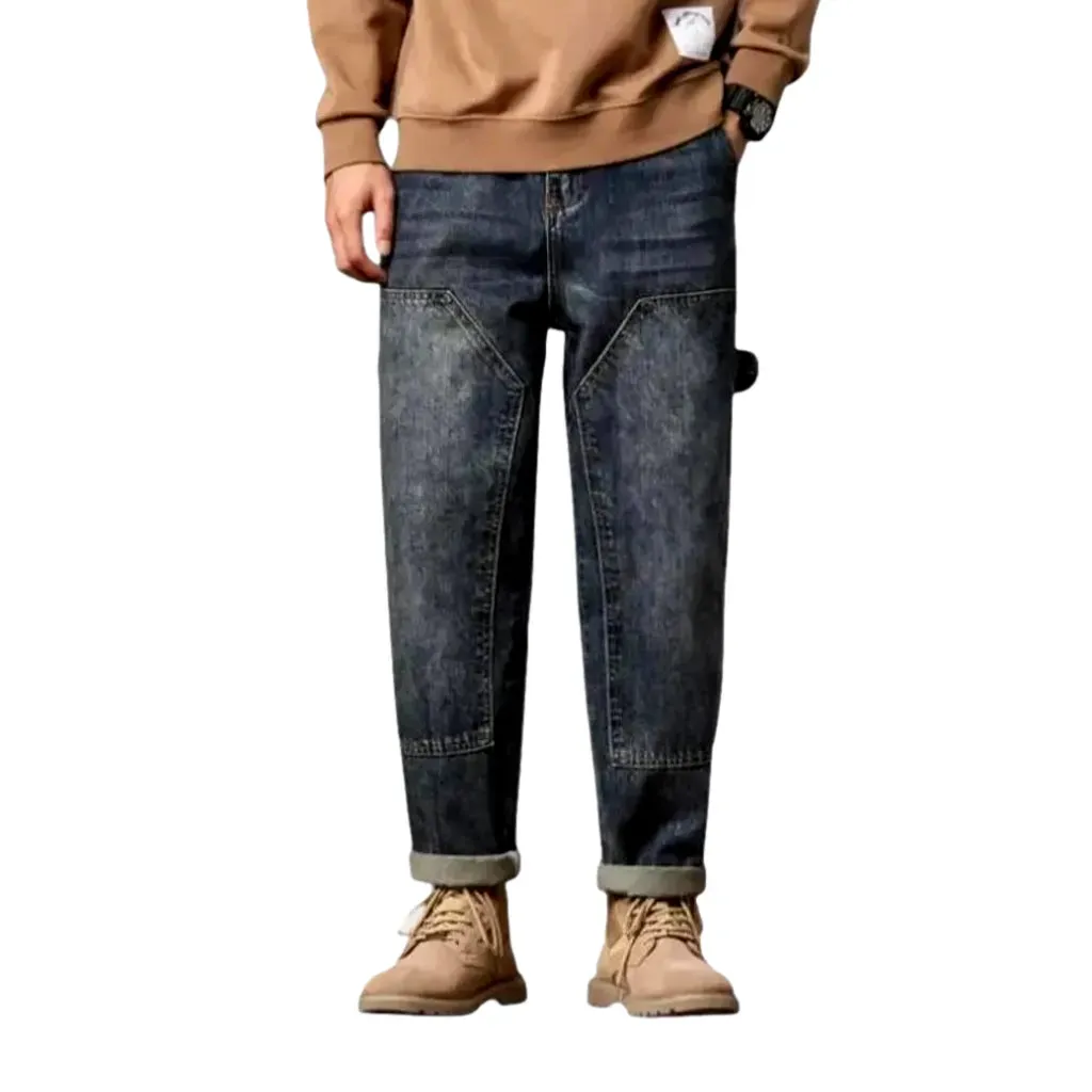 Loose fit vintage whiskered men's jeans