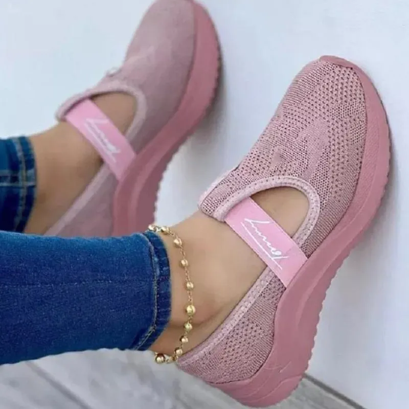 New Women's Casual Shoes Fashion Mesh Fly Woven Breathable Loafers Slip-on Platform Comfort Shallow Mouth Sneakers Sapato Rosa