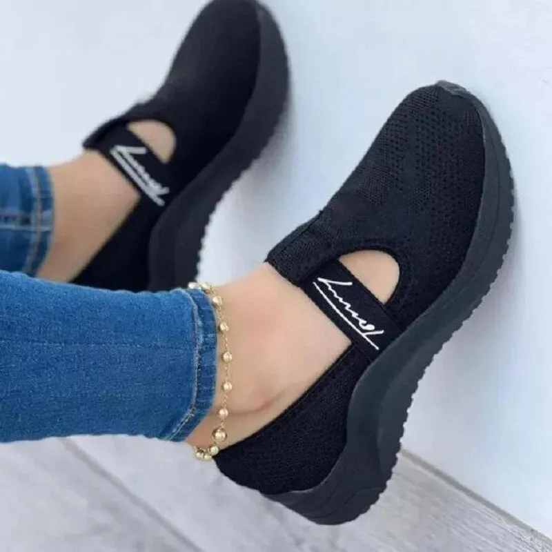 New Women's Casual Shoes Fashion Mesh Fly Woven Breathable Loafers Slip-on Platform Comfort Shallow Mouth Sneakers Sapato Rosa