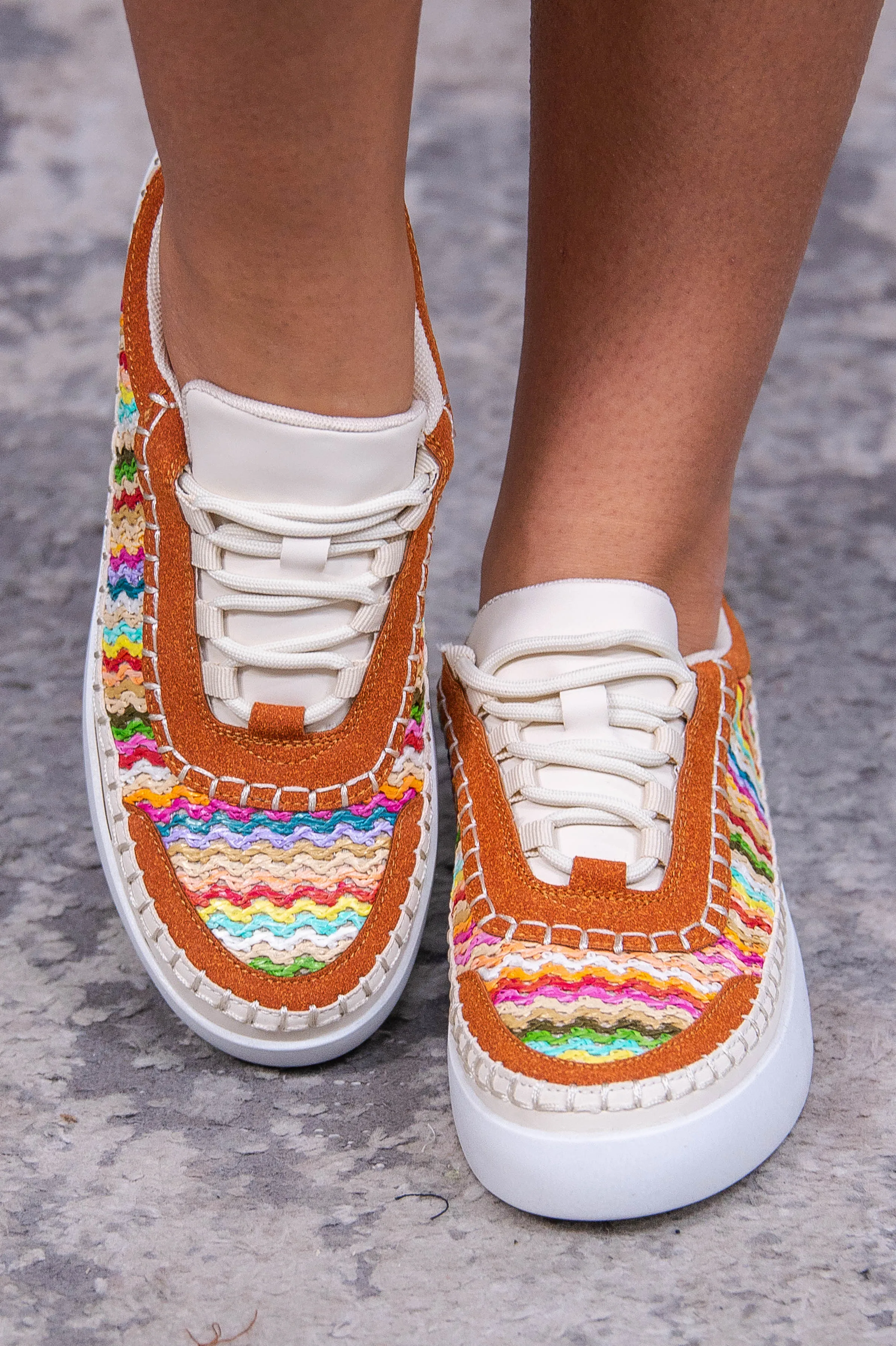 Pep In My Step Cognac/Multi Color Woven Sneakers - SHO2738CG