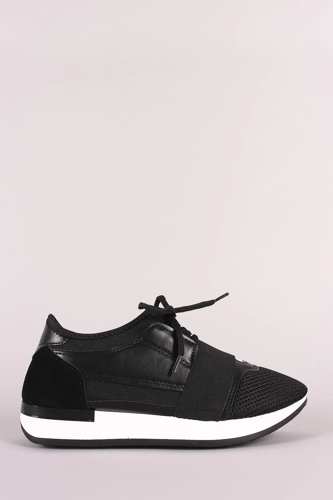 Qupid Mixed Media Mesh Trim Lace-Up Sneaker