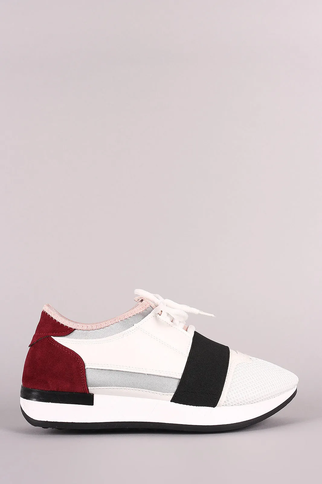 Qupid Mixed Media Mesh Trim Lace-Up Sneaker