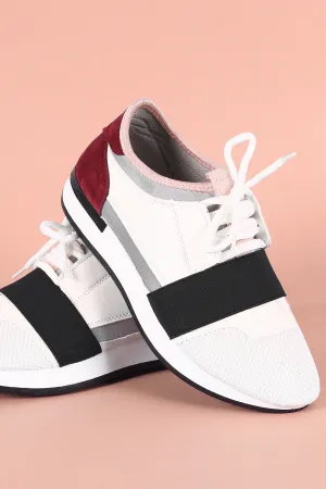 Qupid Mixed Media Mesh Trim Lace-Up Sneaker