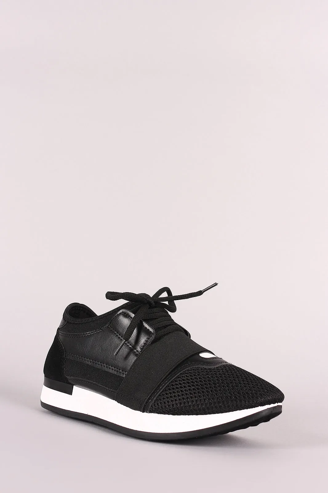 Qupid Mixed Media Mesh Trim Lace-Up Sneaker
