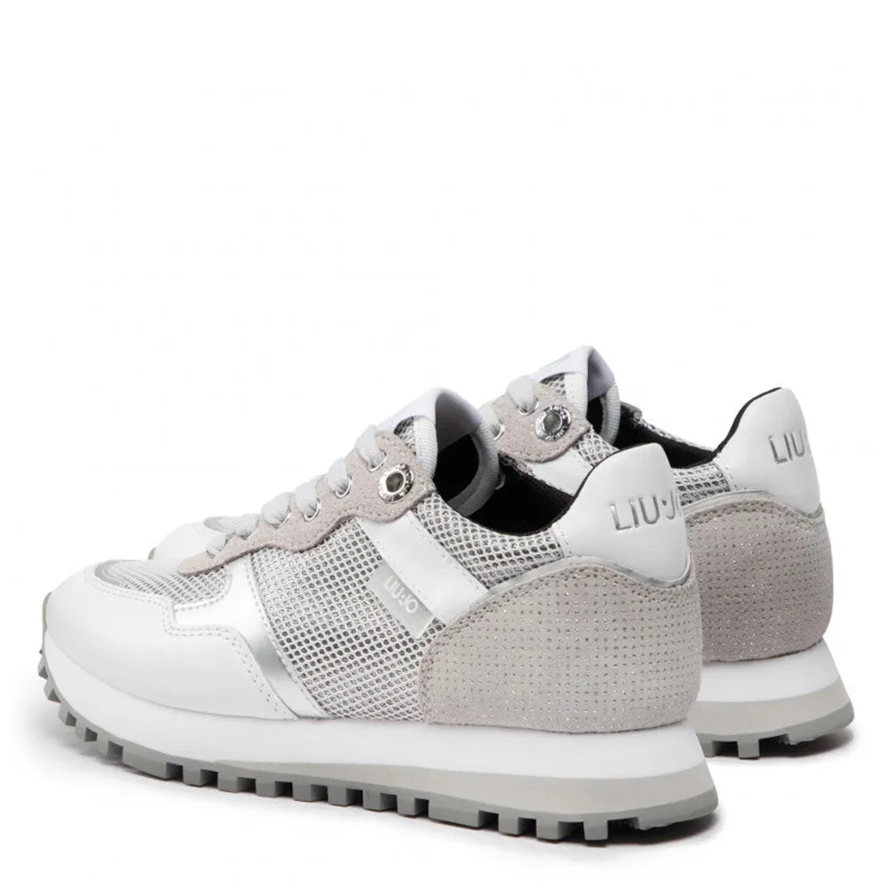 Scarpe Donna LIU JO Sneakers Wonder 01 in Suede Glitter e Mesh Silver White