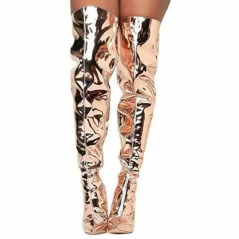 Slouchy Golden Metallic Thigh High Dress Boots