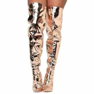 Slouchy Golden Metallic Thigh High Dress Boots