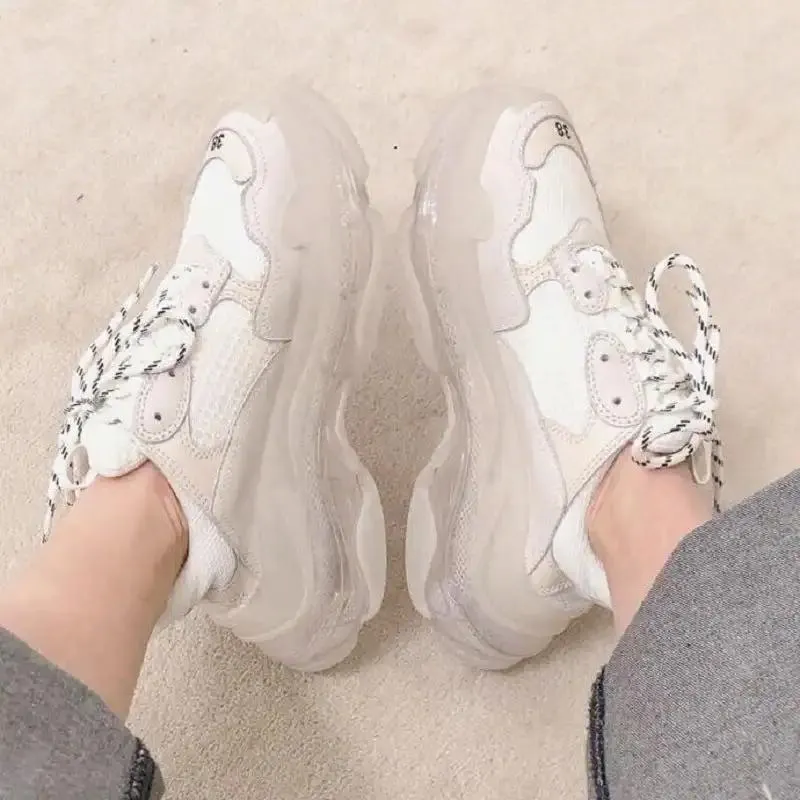 Sneakers Women's Fashion Crystal Muffin Platform Lace Up Casual Sneaker