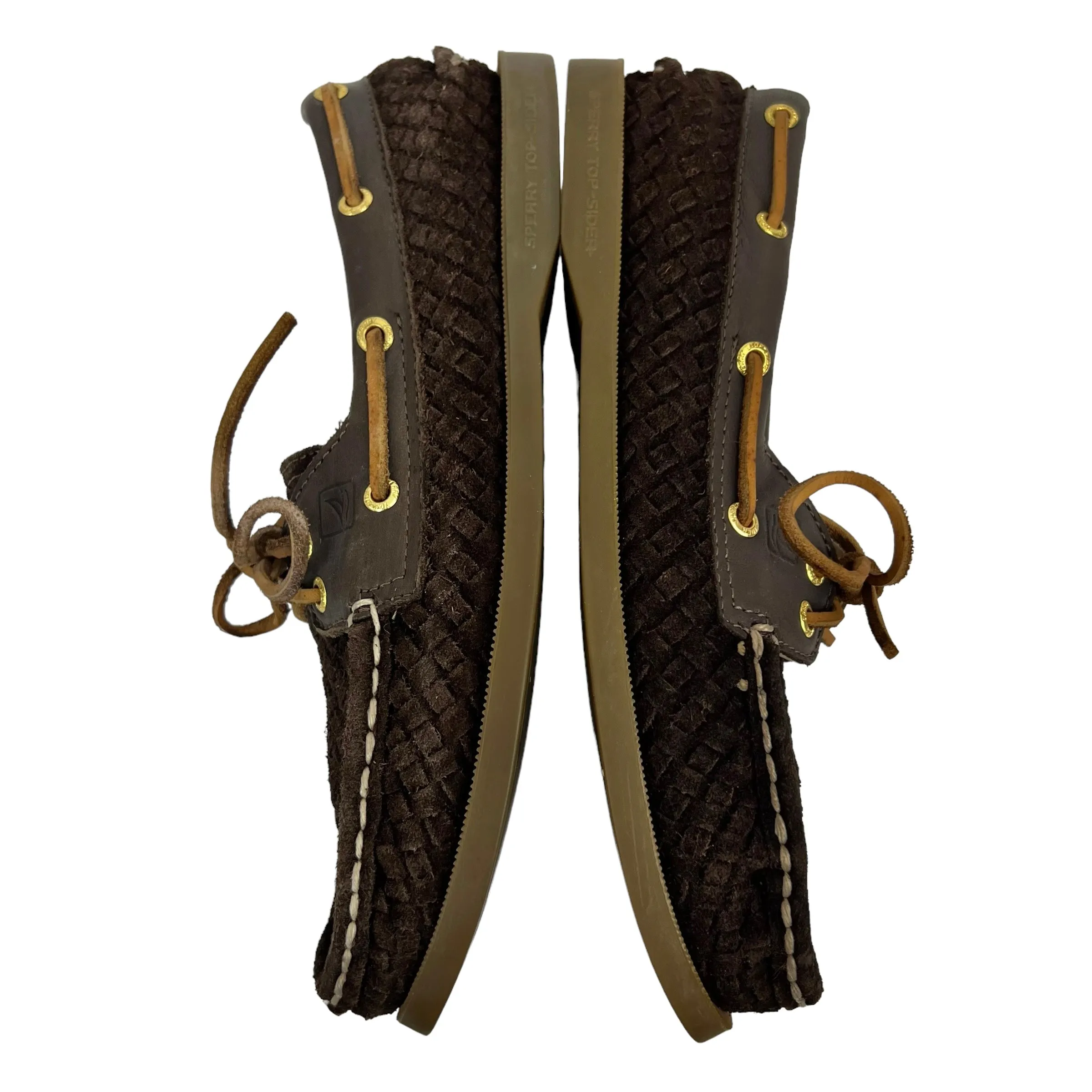 Sperry Top Sider Boat Shoes Loafers Woven Brown Suede Size 8