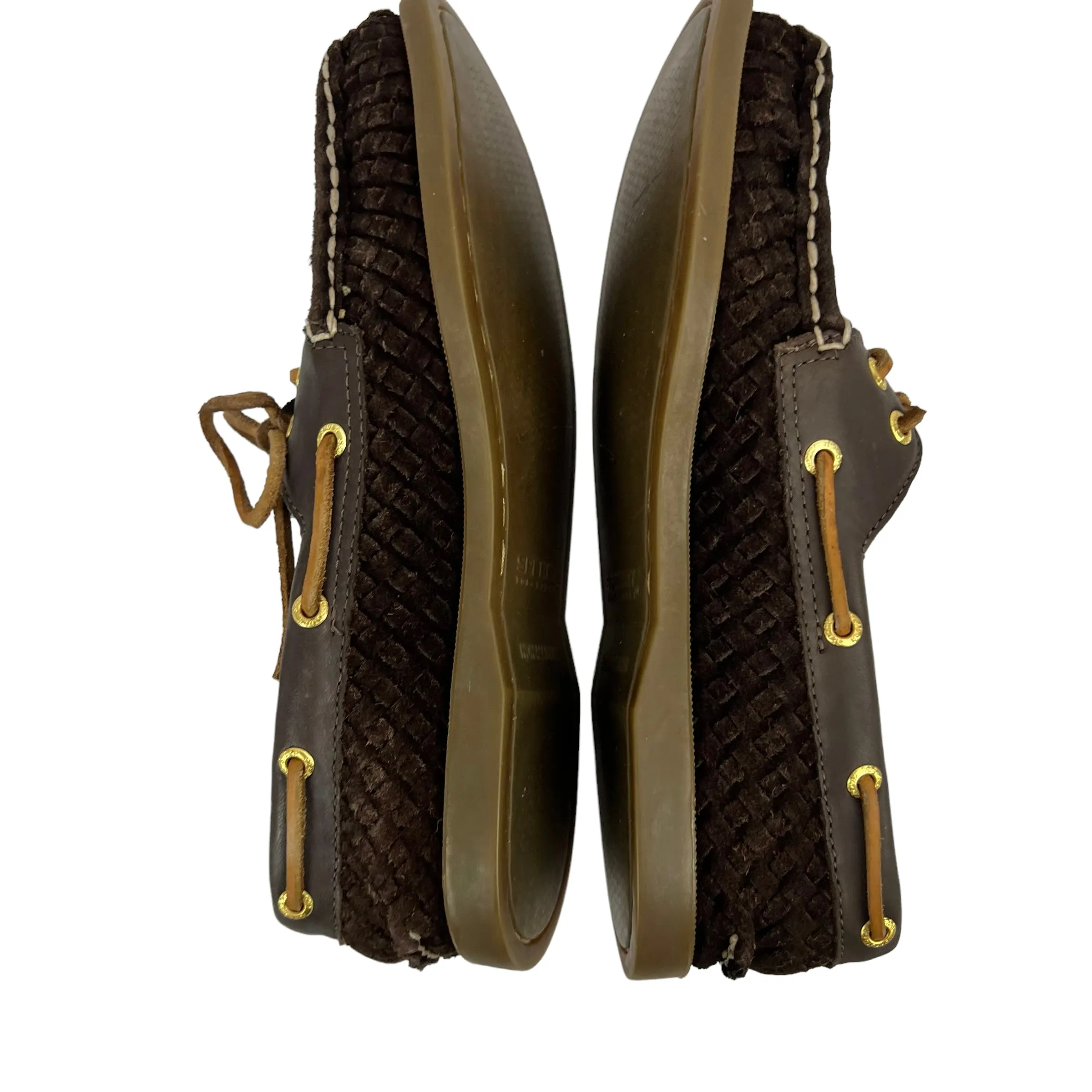Sperry Top Sider Boat Shoes Loafers Woven Brown Suede Size 8