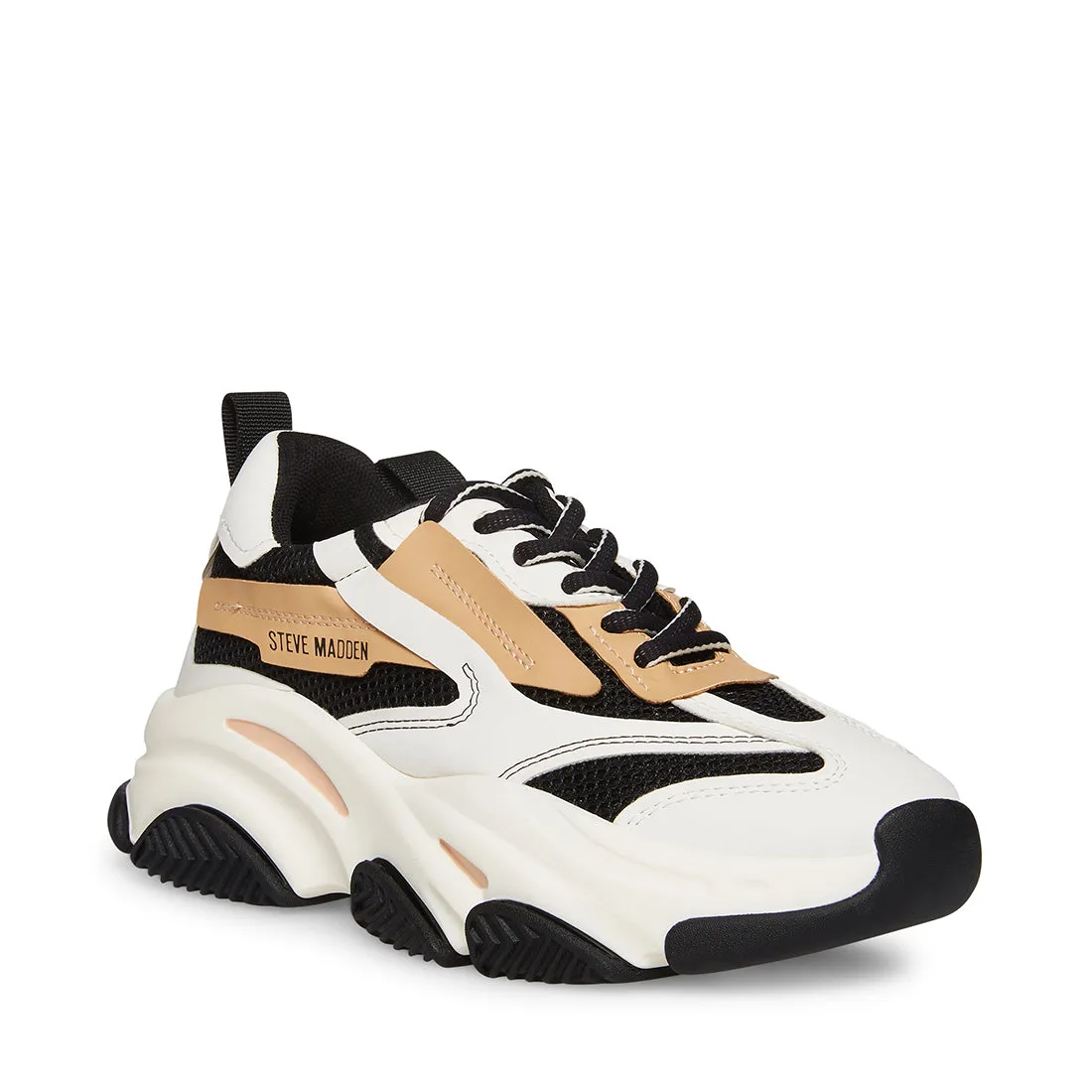 Steve Madden Possession Black/Tan Lace Up Boyfriend Chunky Platform Sneakers