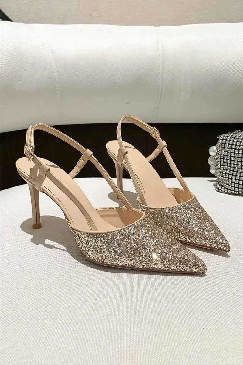 Stiletto High Heels with One Buckle and Toe Cap