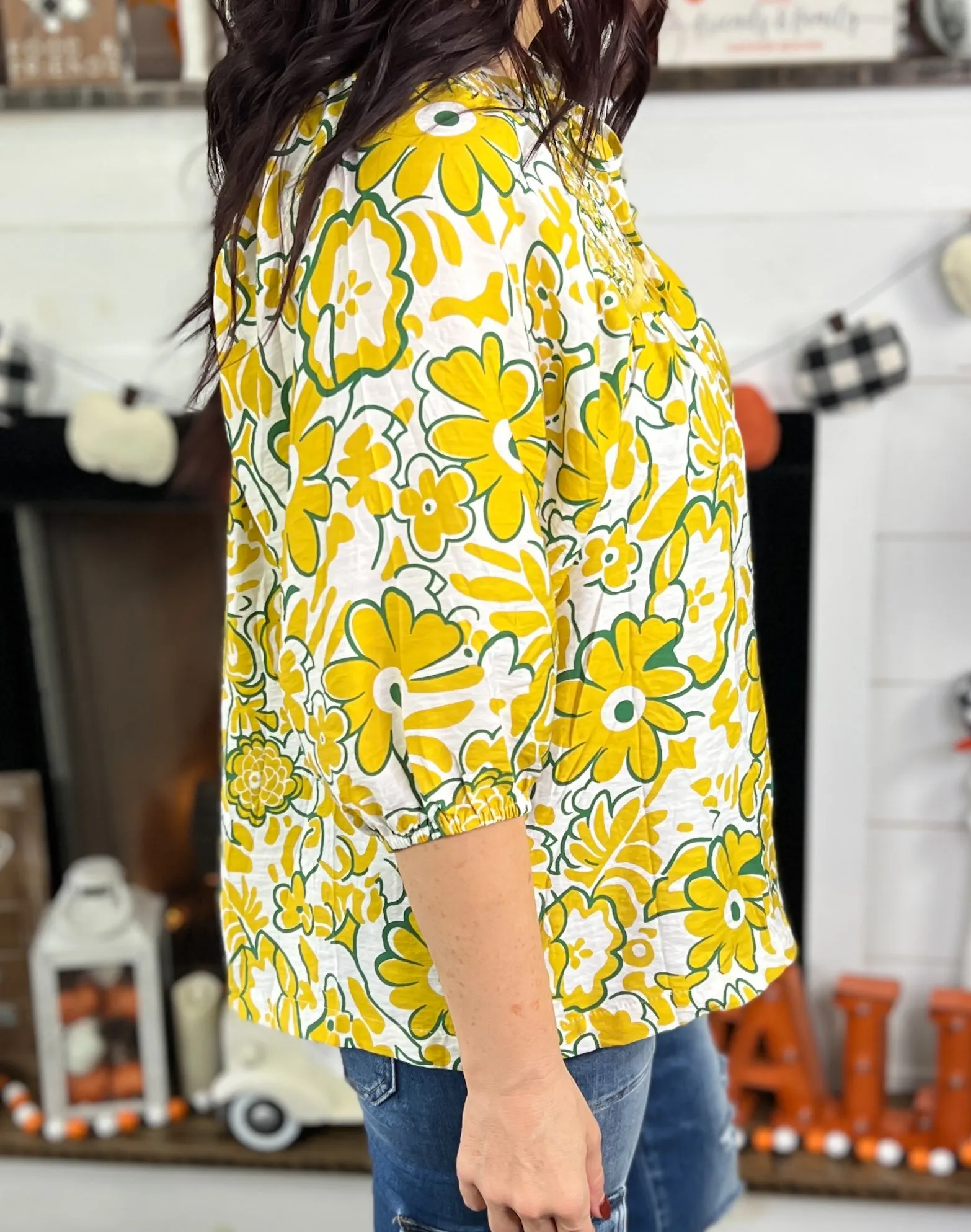 Umgee Mustard Floral Top