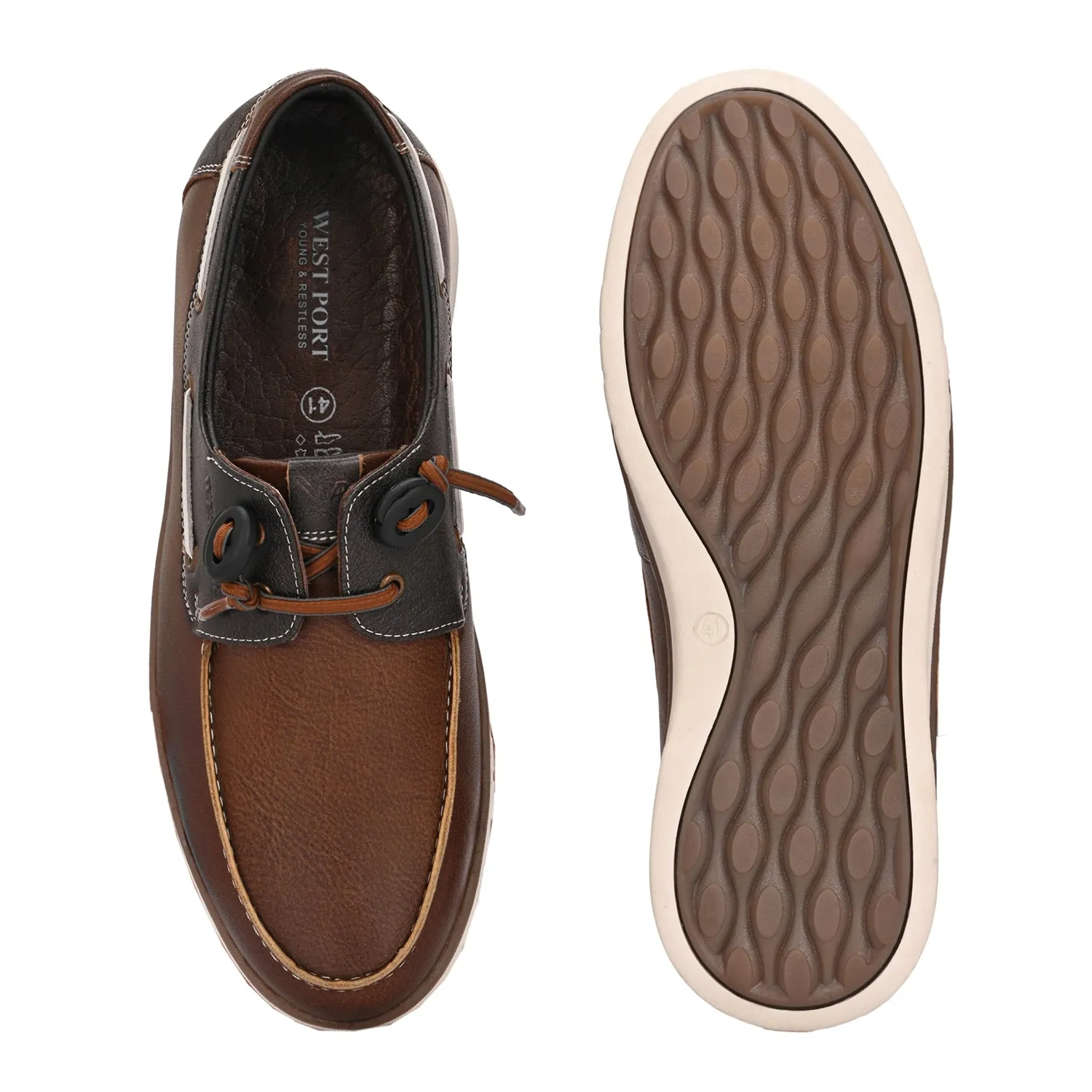 West Port Men Premium Leather Boat Shoes (Danial-66-Tan-Grey)