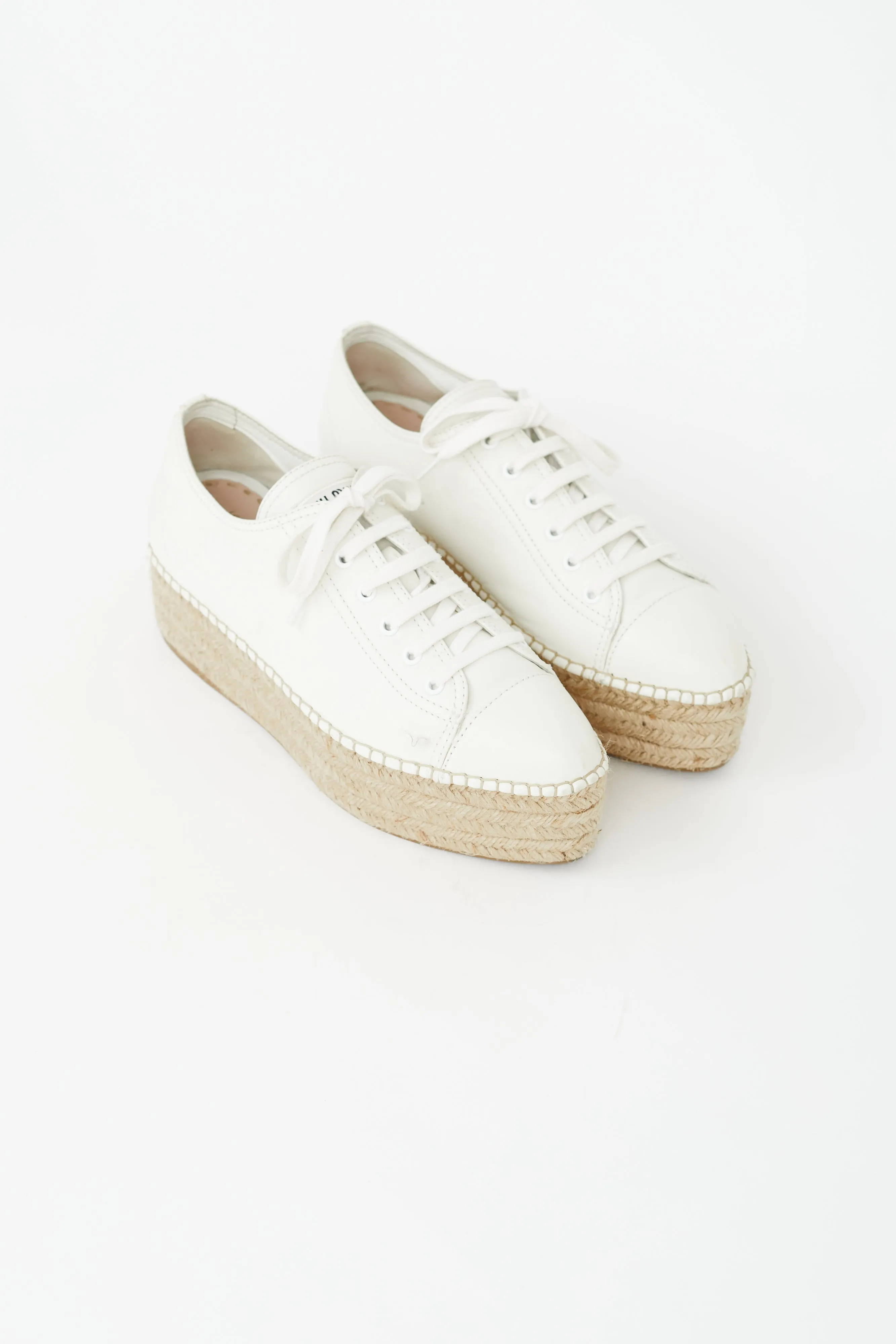 White Leather Platform Espadrille