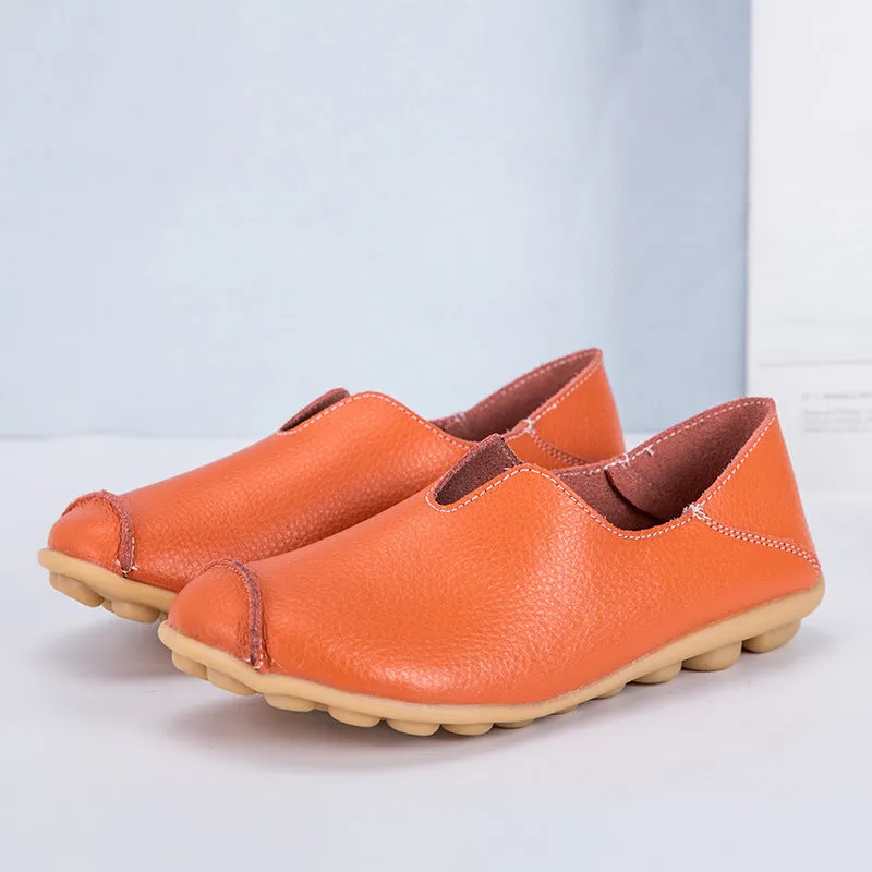 Womens leather loafers casual style boat shoes