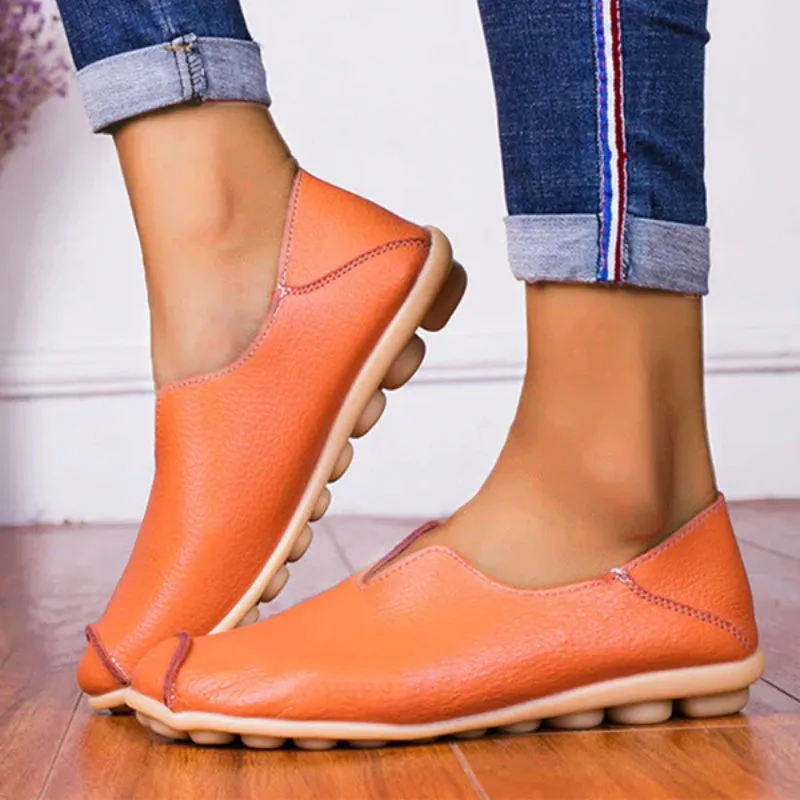 Womens leather loafers casual style boat shoes