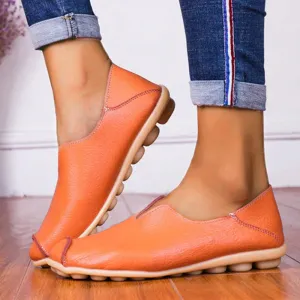Womens leather loafers casual style boat shoes