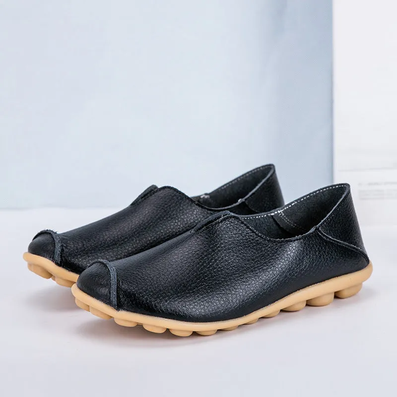 Womens leather loafers casual style boat shoes