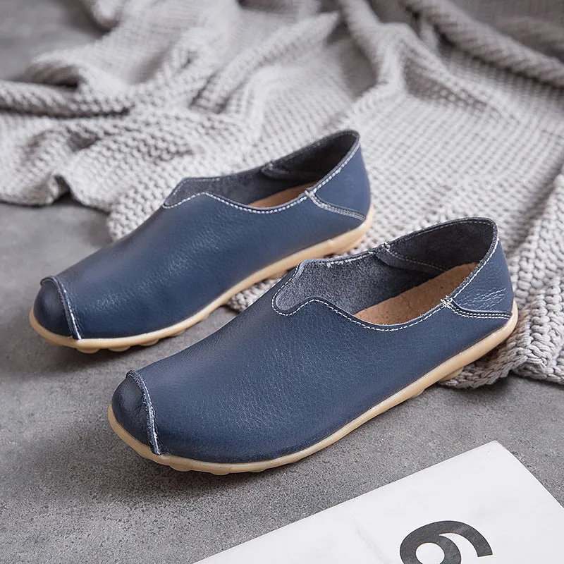 Womens leather loafers casual style boat shoes