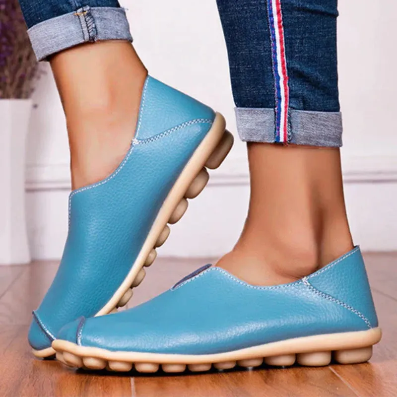Womens leather loafers casual style boat shoes