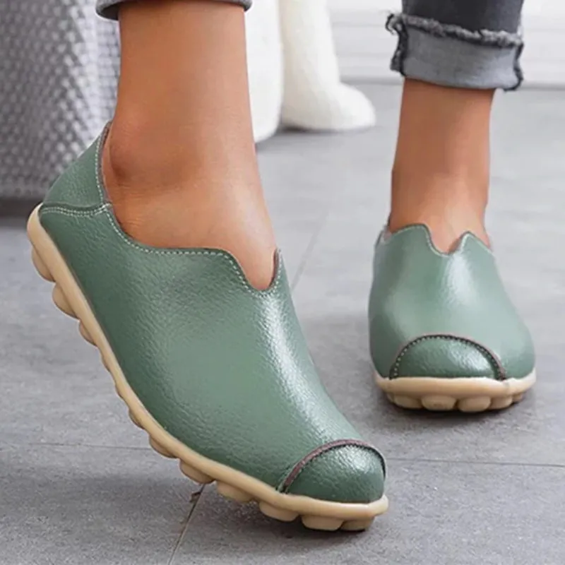 Womens leather loafers casual style boat shoes